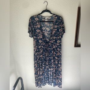 American Rag navy blue floral tie front duster, size XL